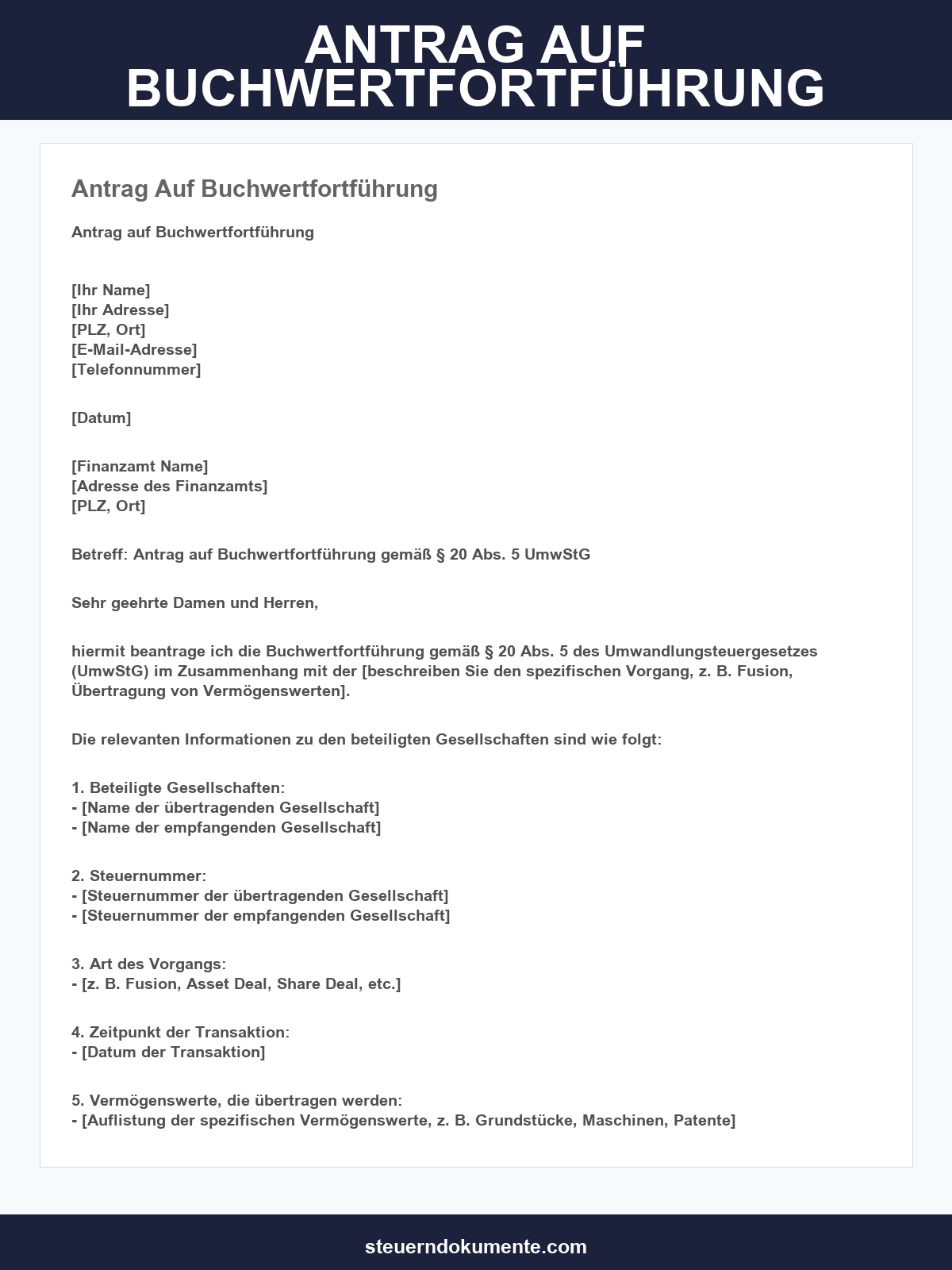 Antrag Auf Buchwertfortführung Muster
