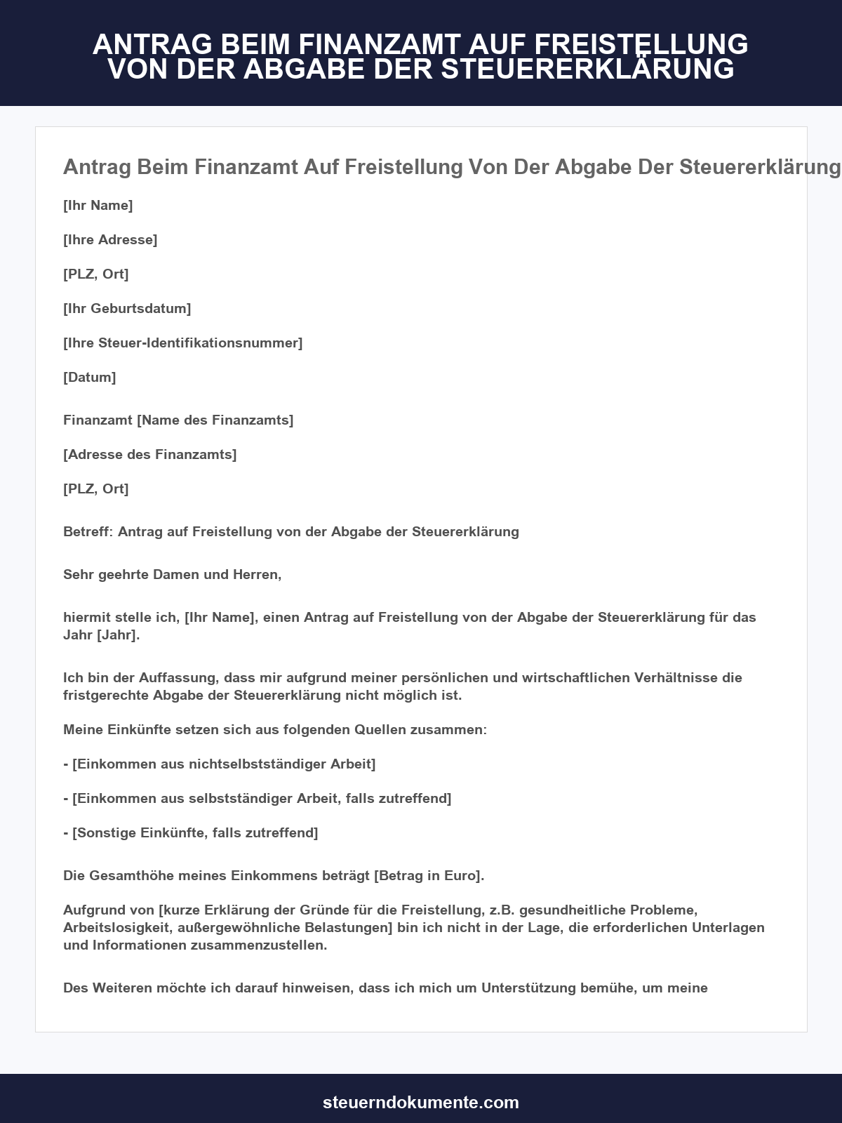 Antrag Beim Finanzamt Auf Freistellung Von Der Abgabe Der Steuererklärung