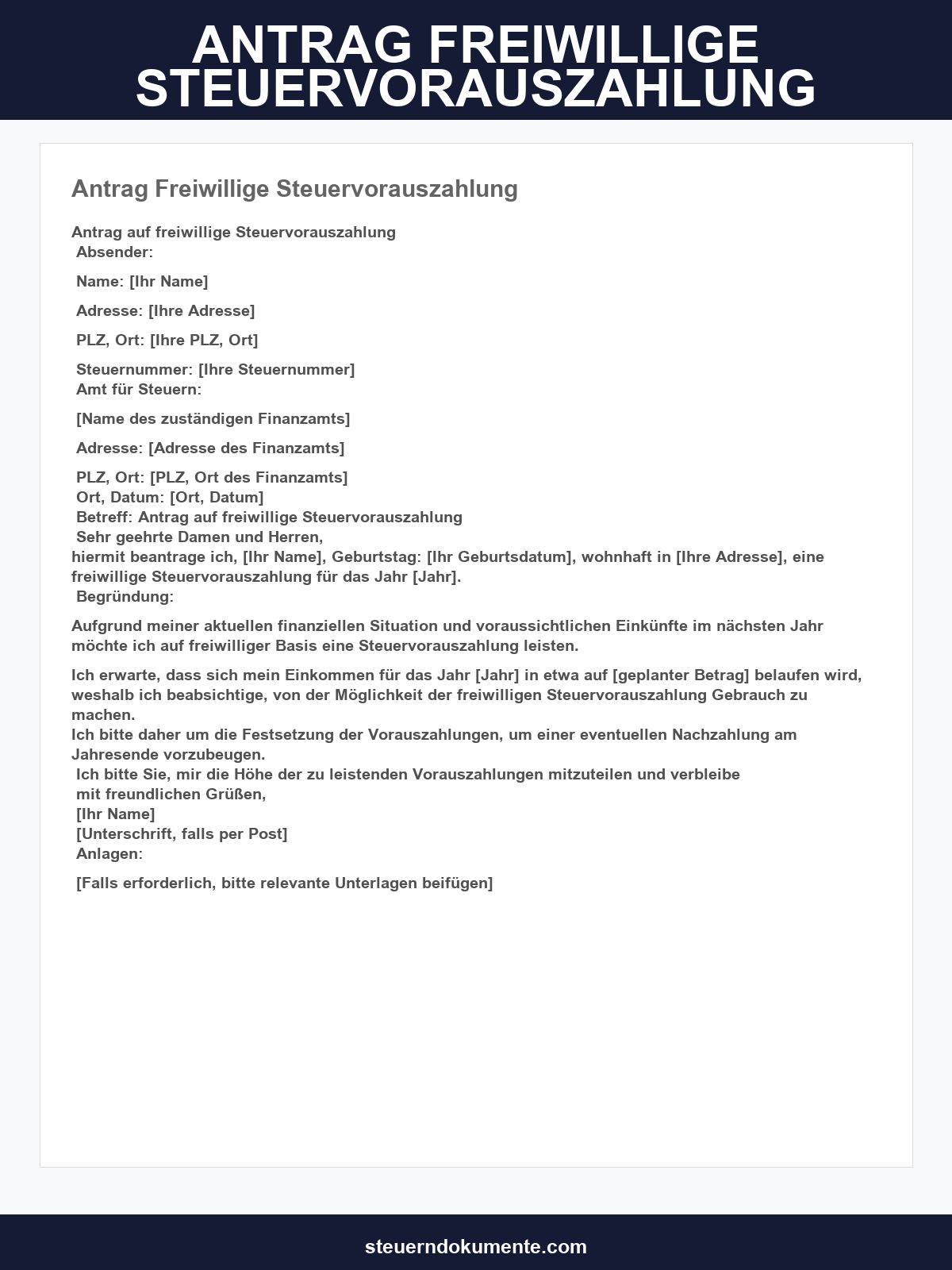Antrag Freiwillige Steuervorauszahlung Muster