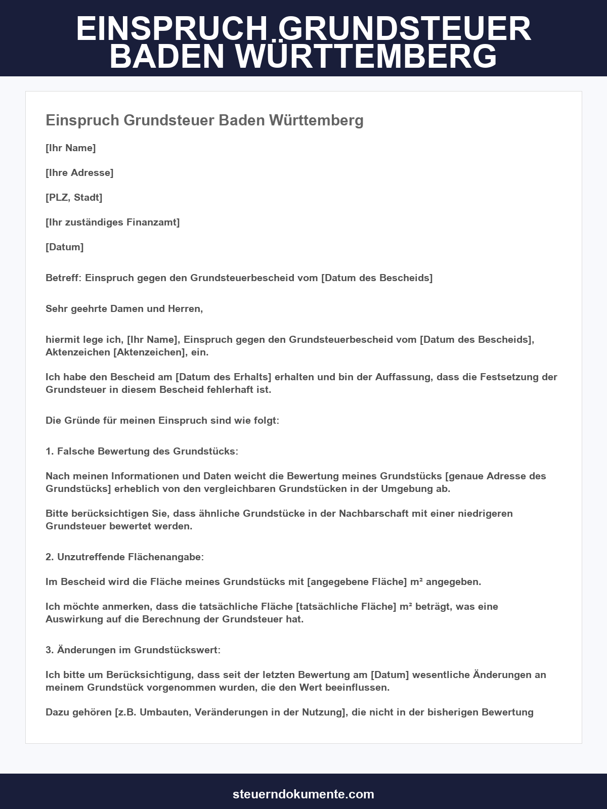 Einspruch Grundsteuer Baden-Württemberg Muster