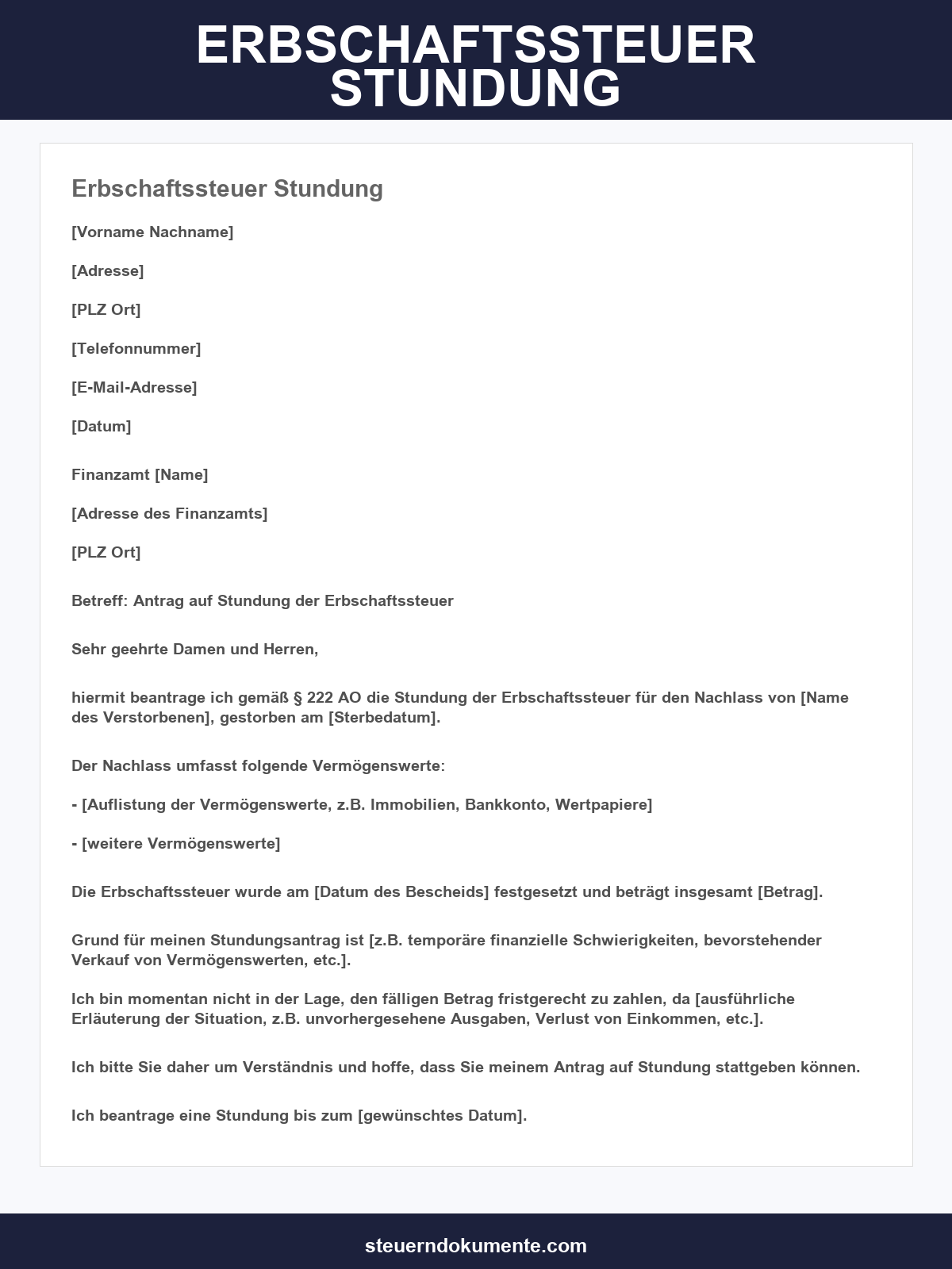 Erbschaftssteuer Stundung Musterbrief