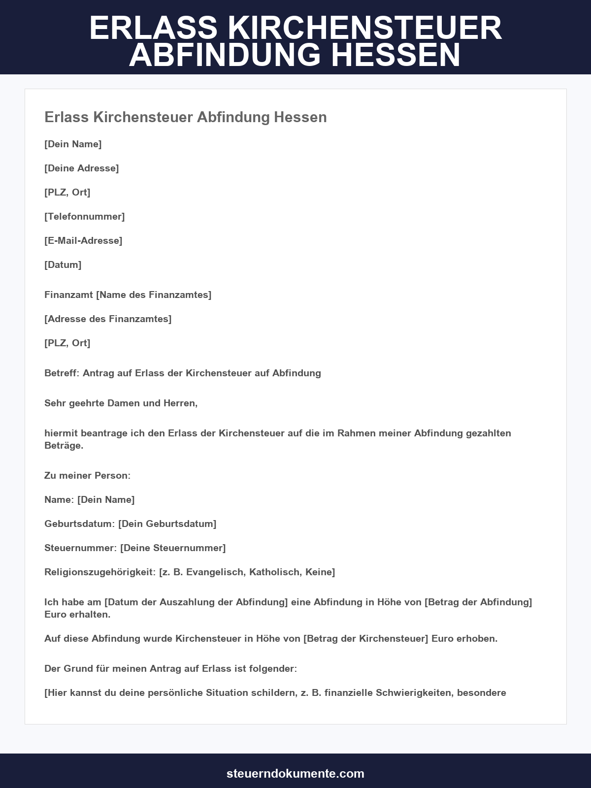 Erlass Kirchensteuer Abfindung Musterbrief Hessen