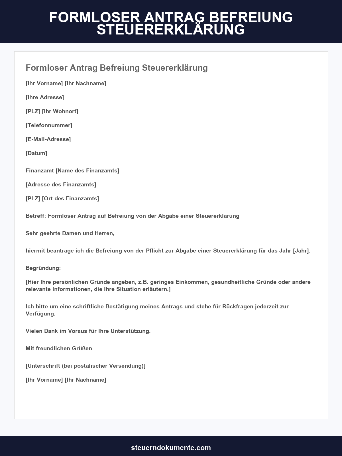Formloser Antrag Befreiung Steuererklärung Muster