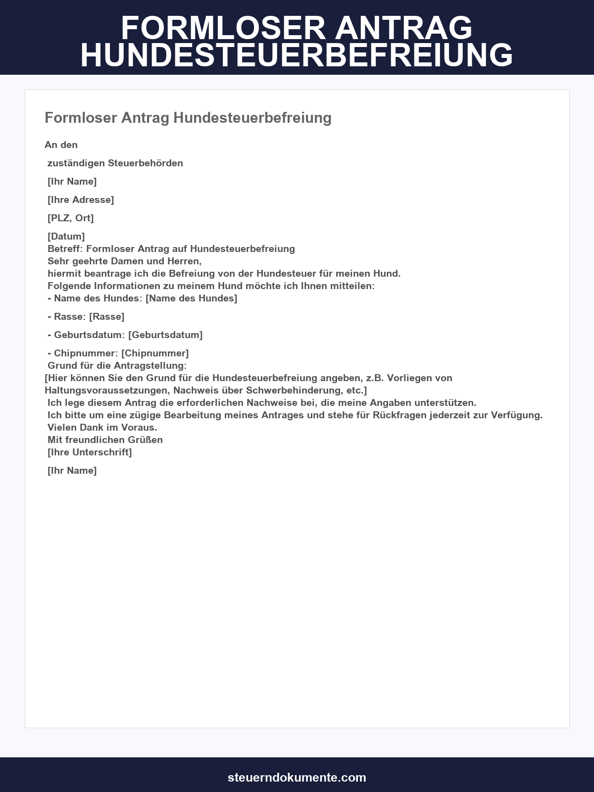 Formloser Antrag Hundesteuerbefreiung