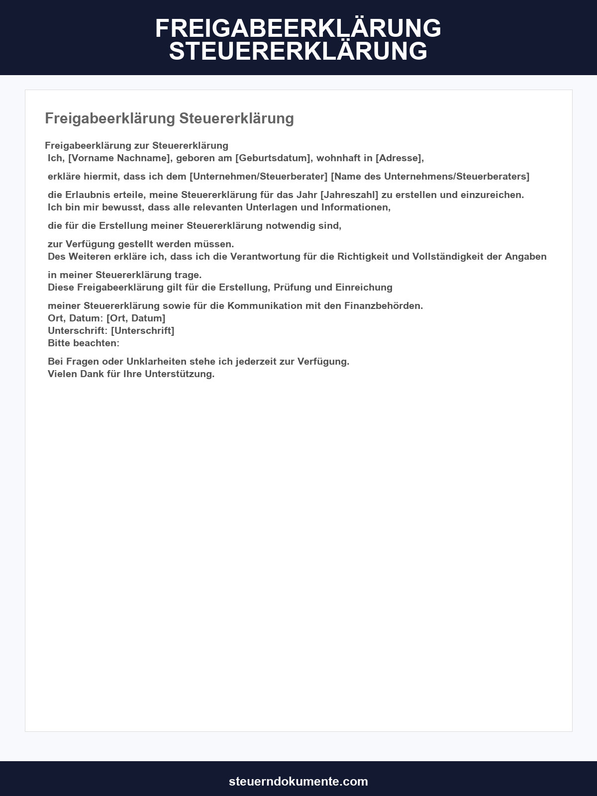 Freigabeerklärung Steuererklärung Muster