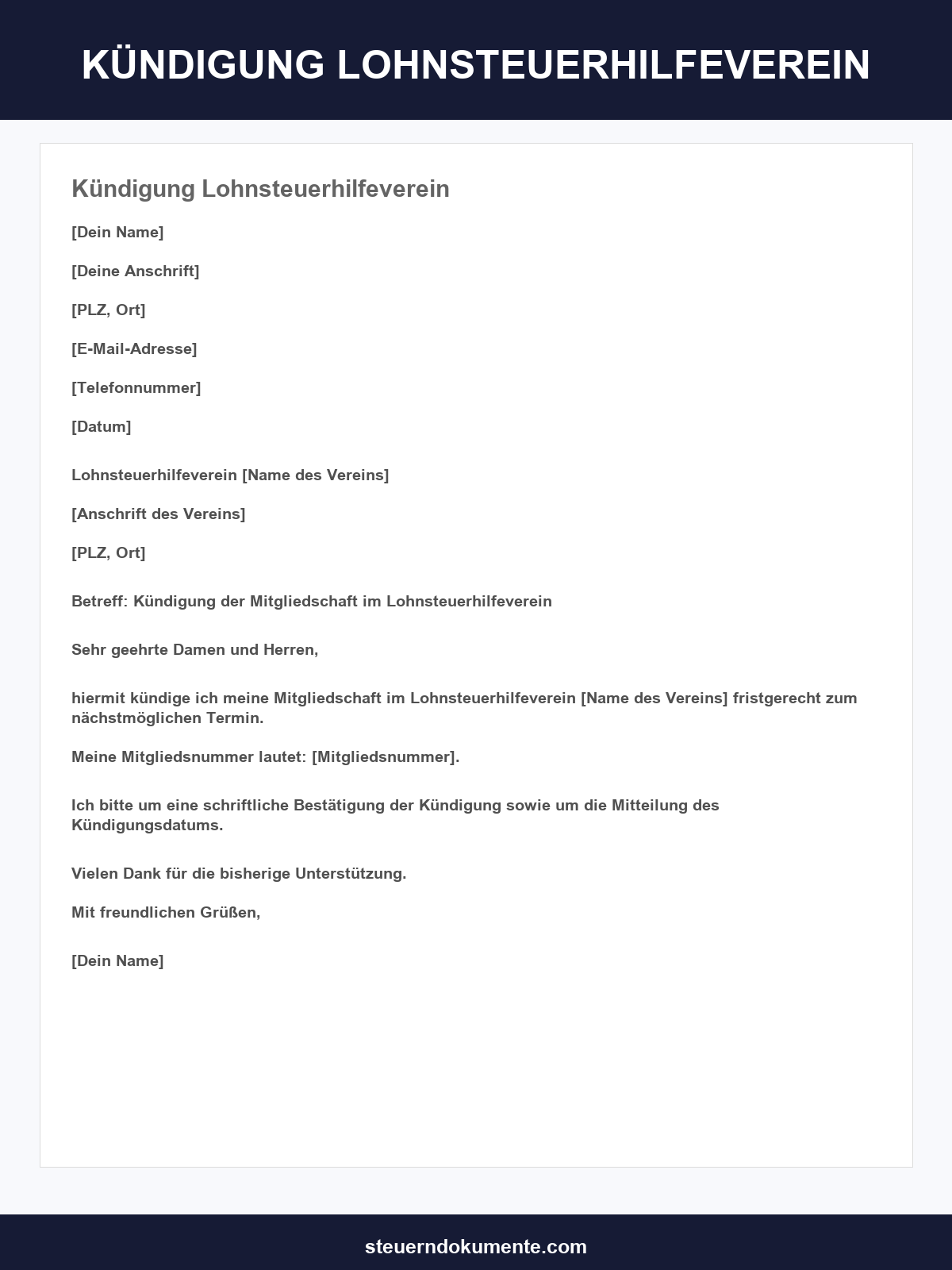 Kündigung Lohnsteuerhilfeverein Vorlage