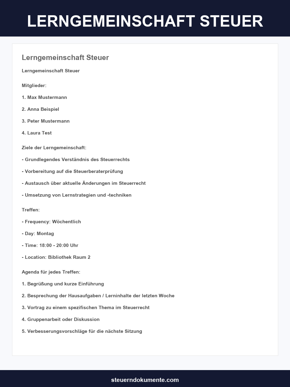 Lerngemeinschaft Steuer Vorlage