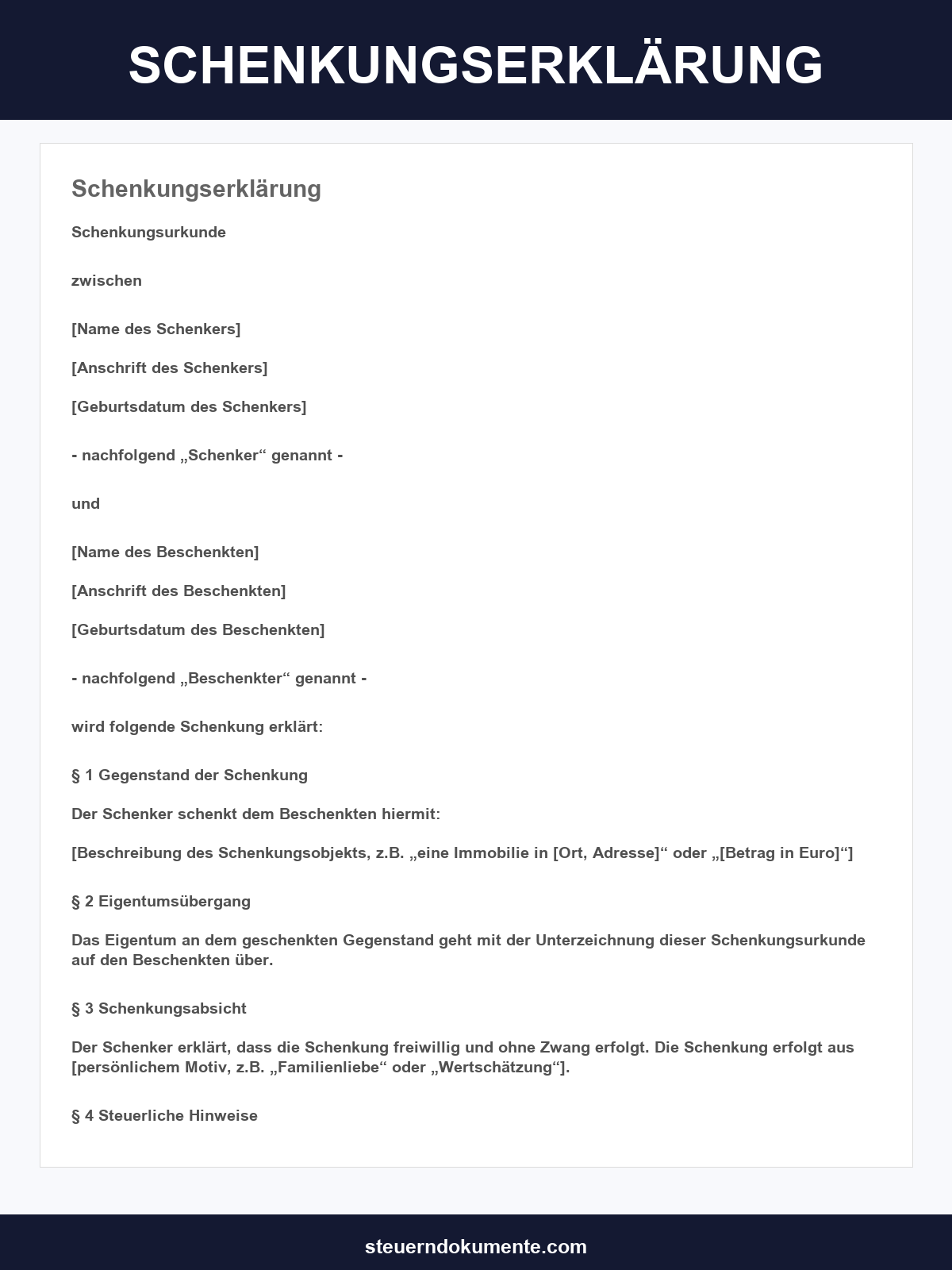 Schenkungserklärung Vorlage