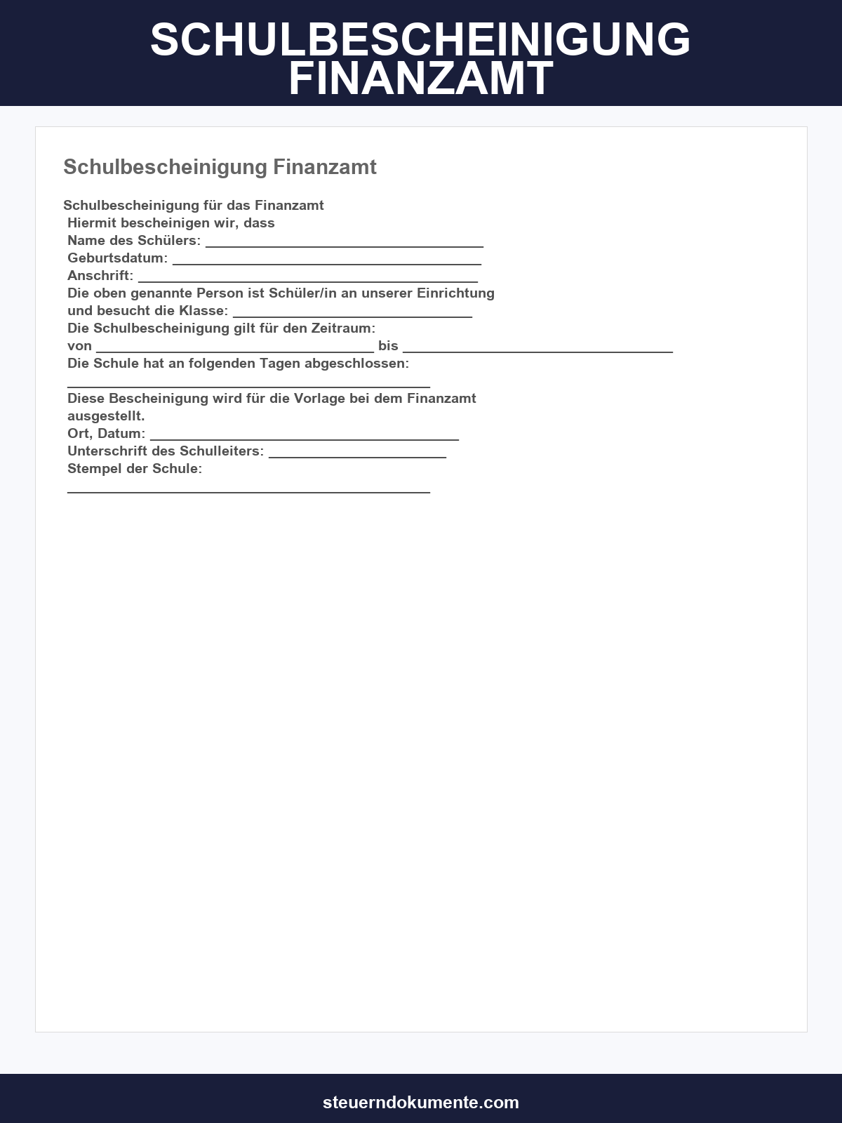Schulbescheinigung Finanzamt Vordruck