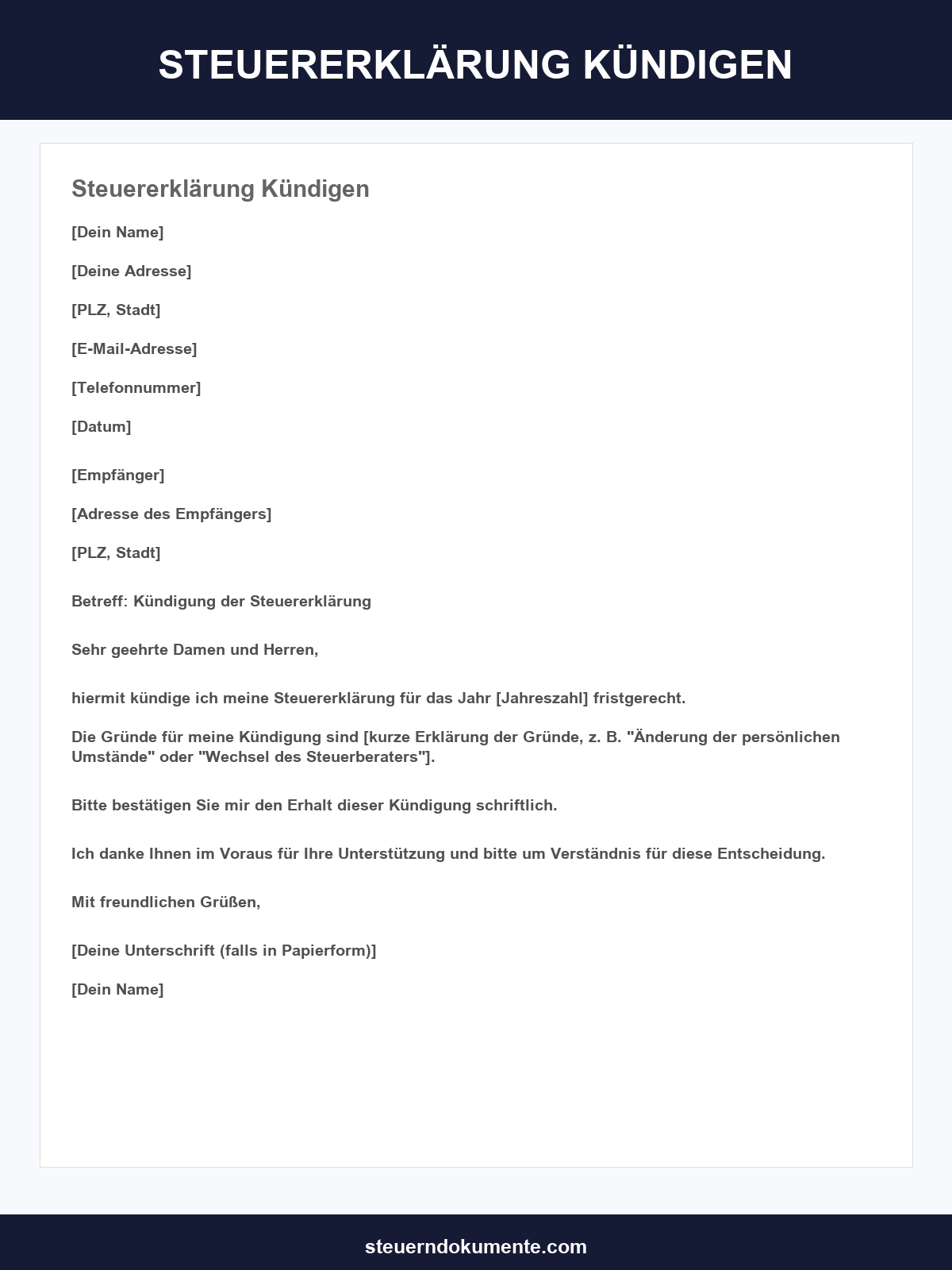 Steuererklärung Kündigen Muster