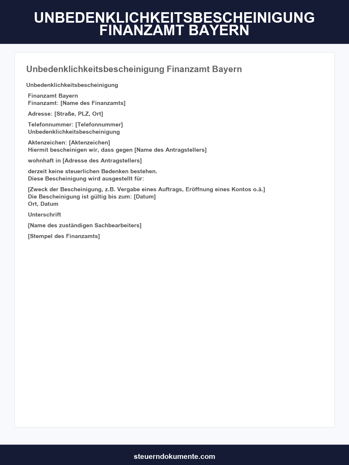 Unbedenklichkeitsbescheinigung Finanzamt Bayern