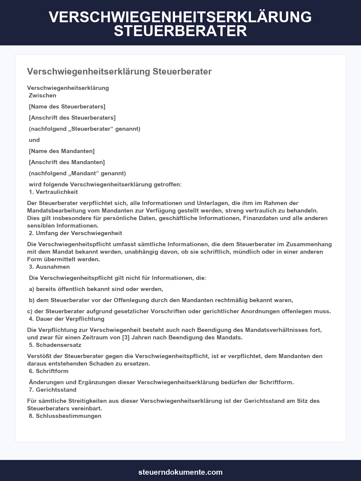 Verschwiegenheitserklärung Steuerberater