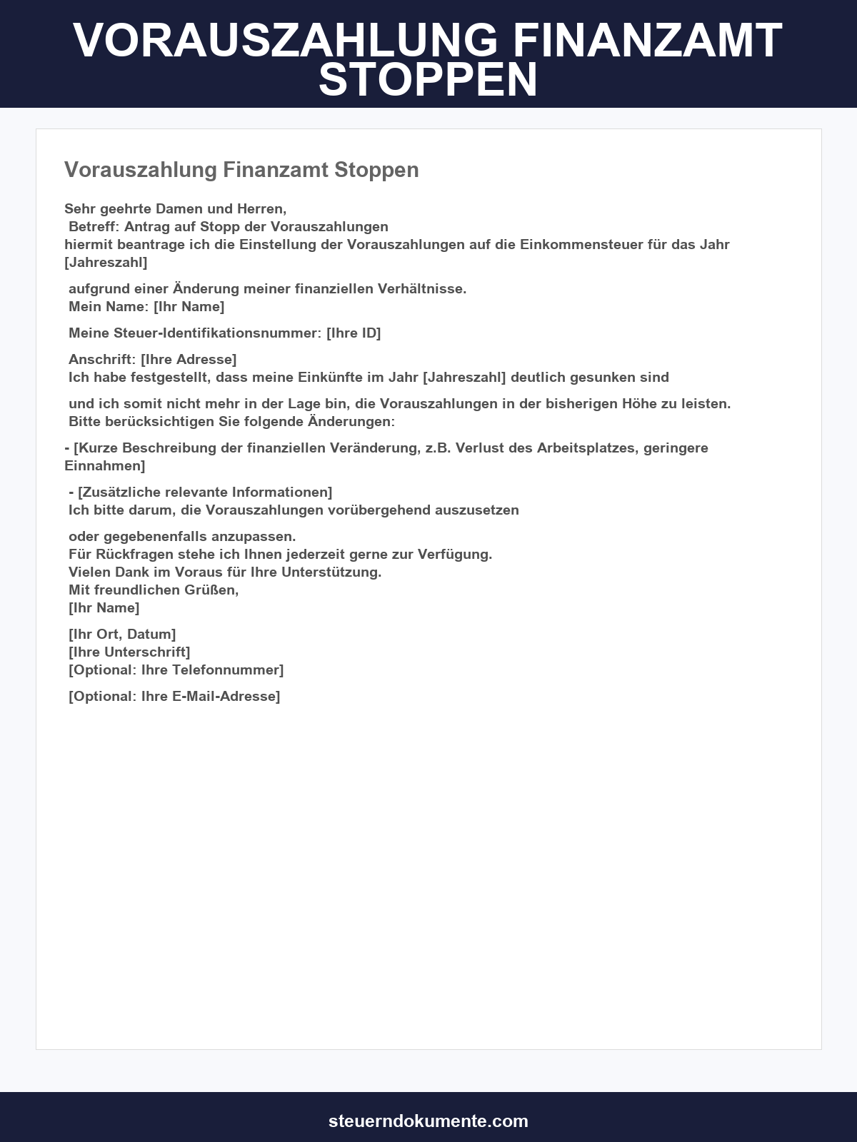 Vorauszahlung Finanzamt Stoppen Musterbrief