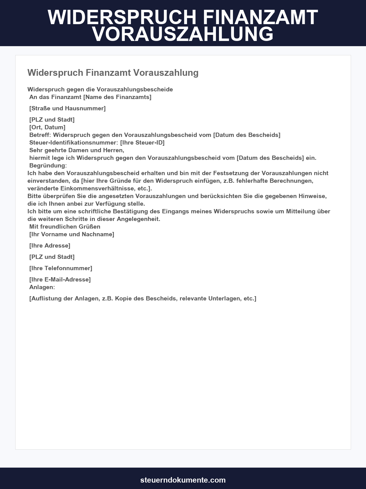 Widerspruch Finanzamt Vorauszahlung Muster