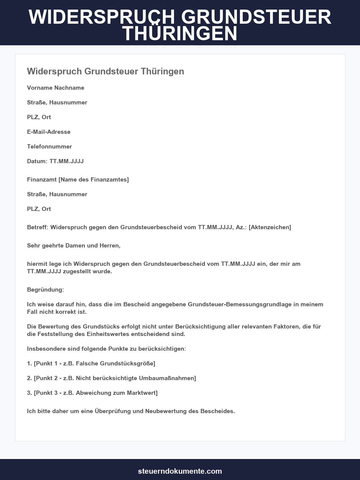 Widerspruch Grundsteuer Thüringen Muster