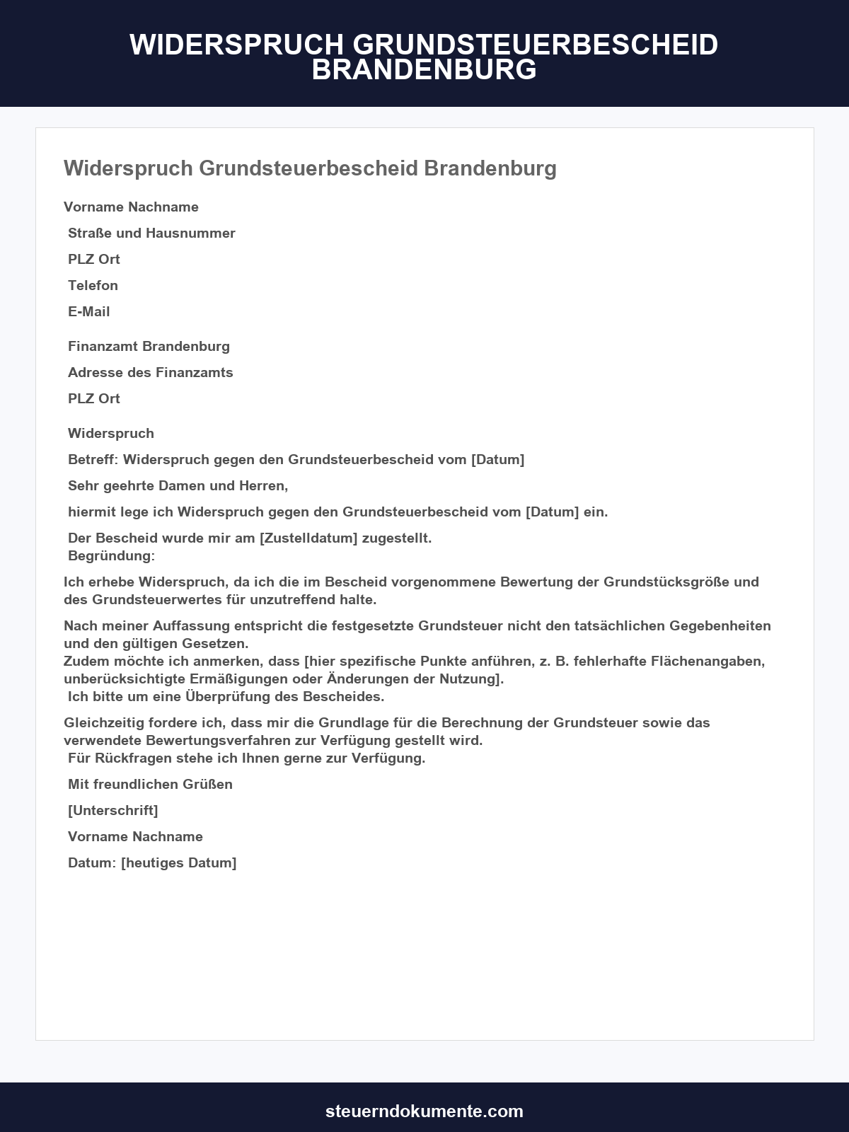 Widerspruch Grundsteuerbescheid Brandenburg Muster